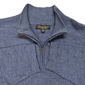 Garret Scott Mens XXL Blue Extra Fine Merino‎ Wool Quarter Zip Sweater Pullover